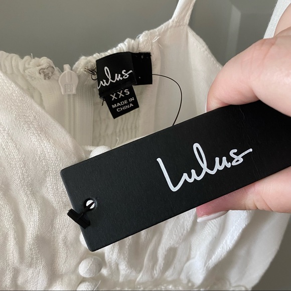 NWT Lulu’s Light Breeze White Striped Crochet Lace Tiered Maxi Dress - Picture 5 of 6